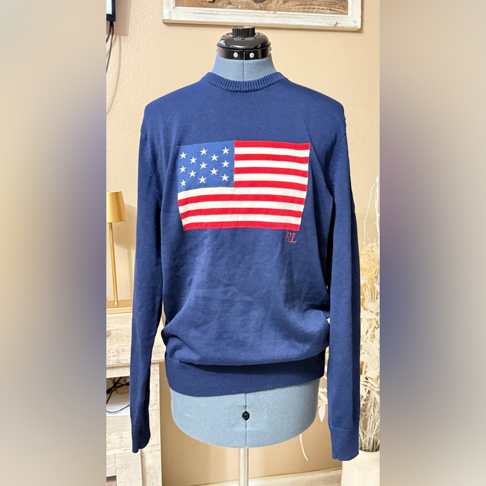 Polo Ralph Lauren golf Men's Navy Crewneck Sweater with Flag
